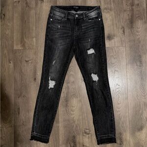 Judy Blue Black Distressed Skinny Jeans Size 7/28 High Rise Stretch Raw Hem